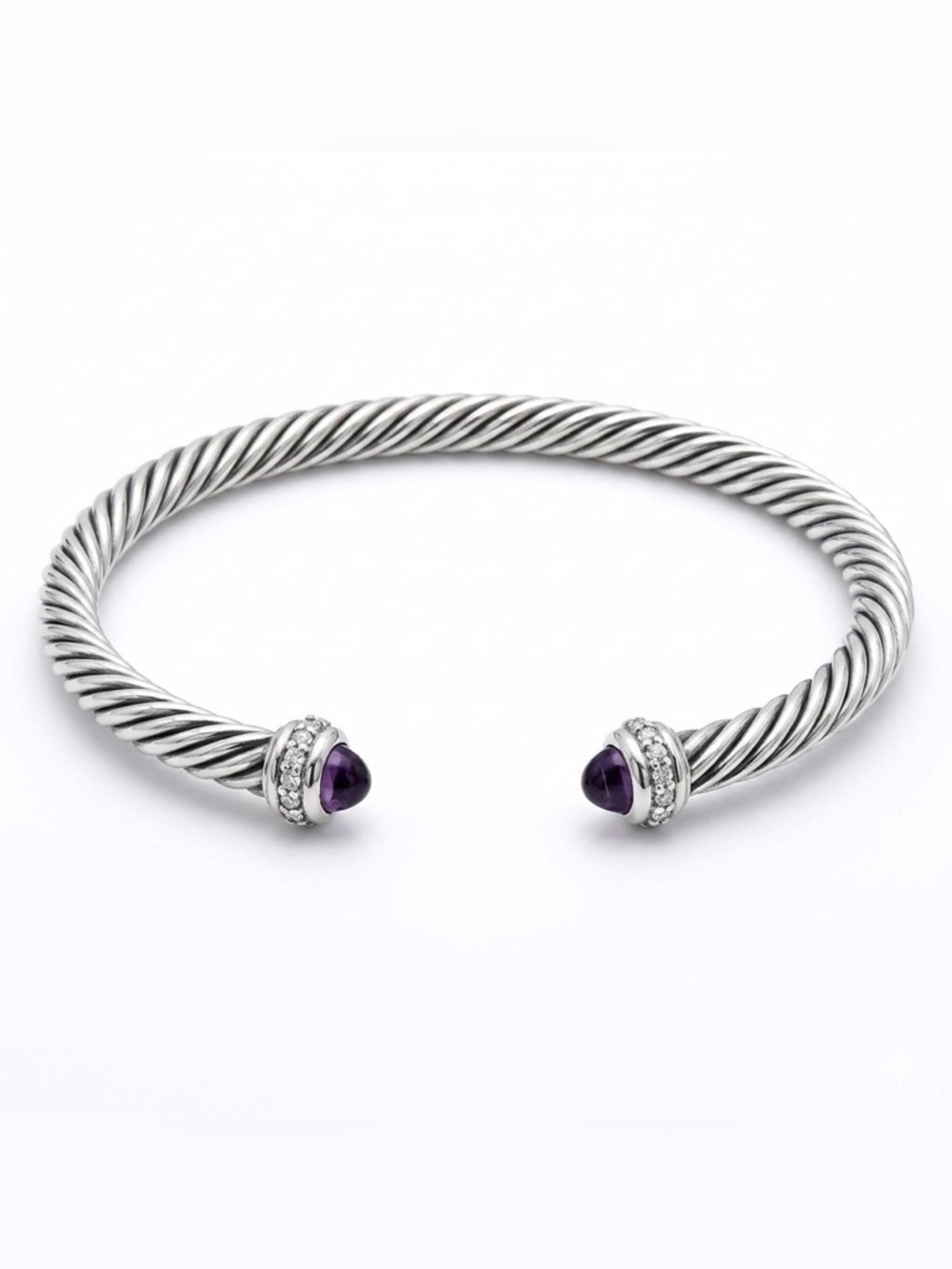 Silver Cable Bracelet with Amethyst Accents